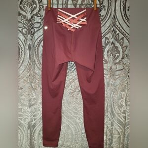 Fabletics Burgundy Leggings with Crisscross Detail